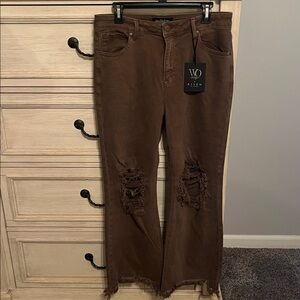 Risen Women's Brown Straight Leg Jeans